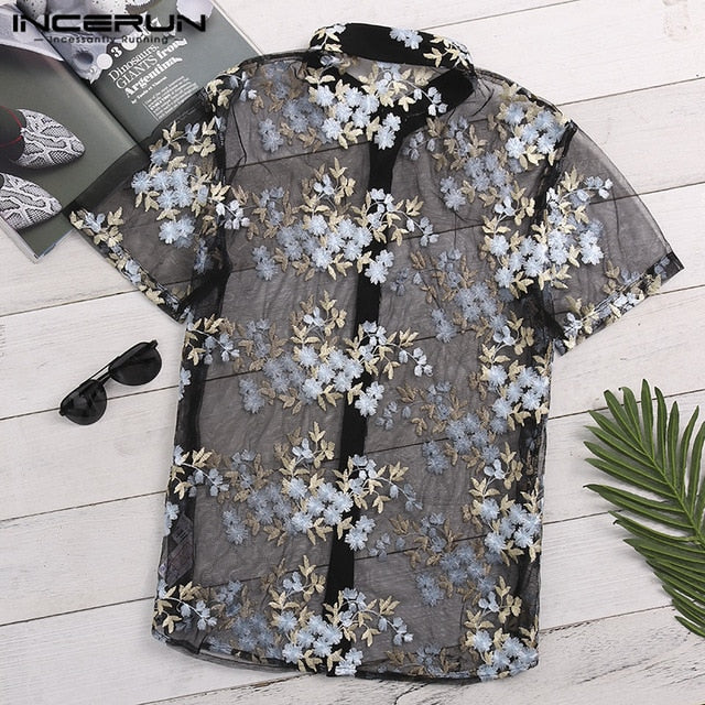 floral pattern lace shirt